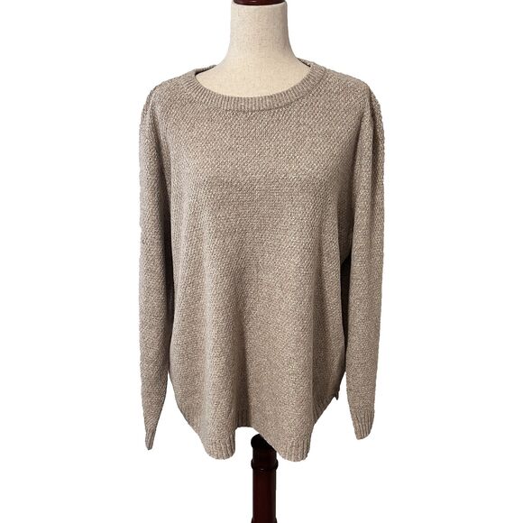 NWOT Pink Clover Sweater Pullover Beige Women Size 3x Crew Neck Neutral Minimal - Picture 1 of 9